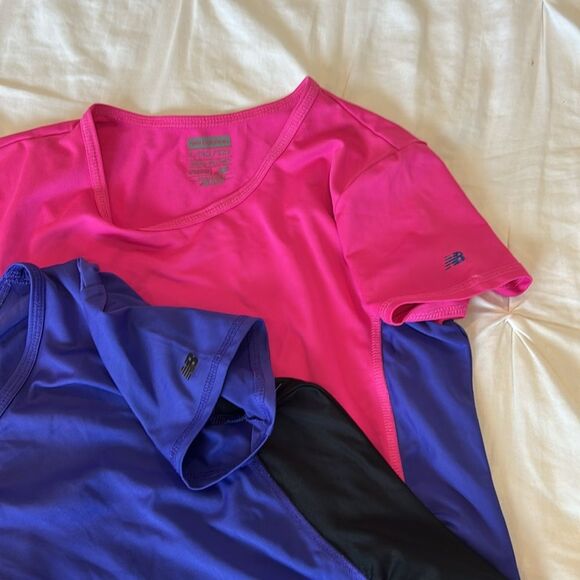 Lot of 2 New Balance Dry Girls' Pink & Blue Semi-Fitted Workout Top Size Large - Picture 8 of 9